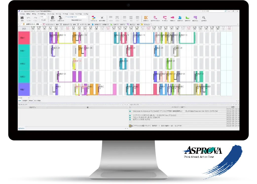 生産スケジューラ「Y's-SF Scheduler」のスケジュール作成画面（ガントチャート）