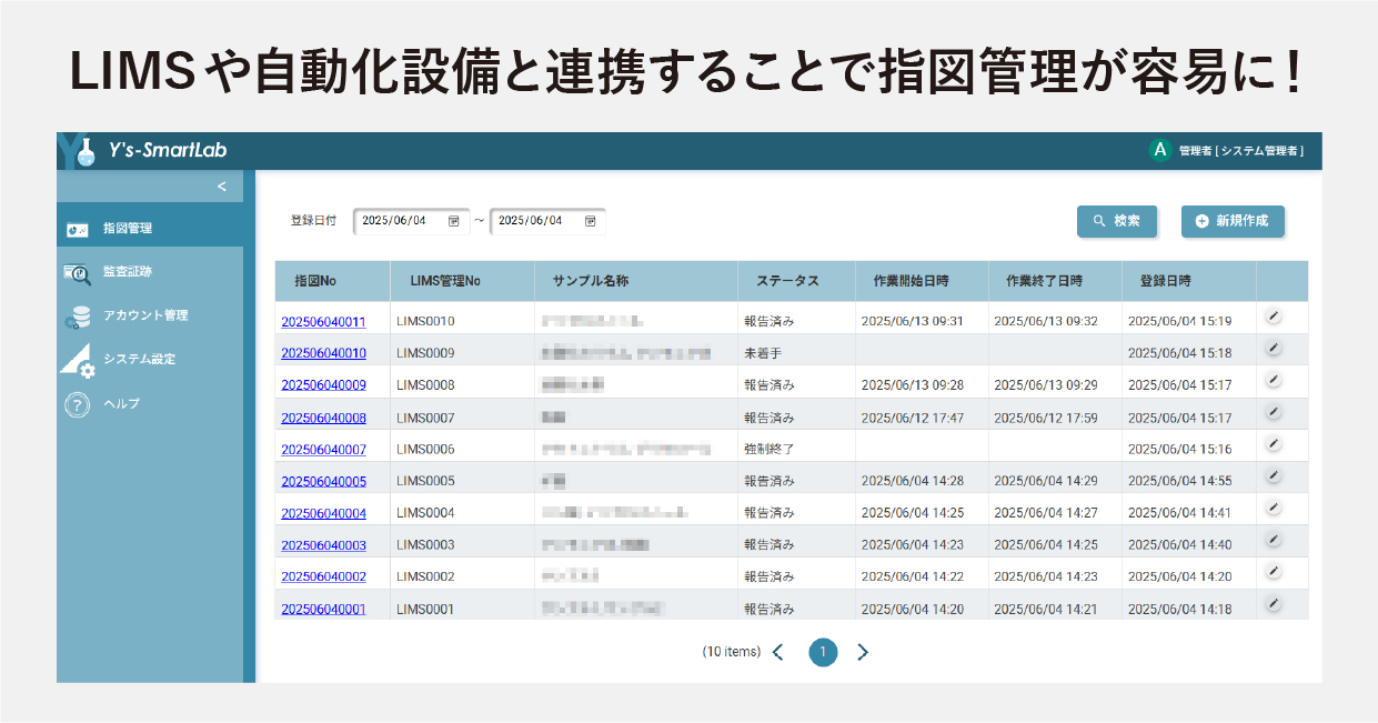 Y's-SmartLab|指図管理画面